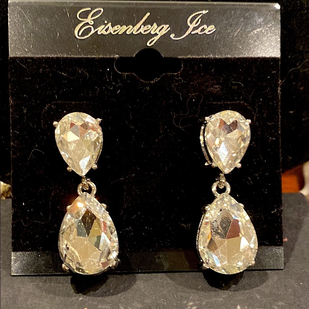 Eisenberg Ice silver Tone And Clear Crystal Post Back Earrings. NWT